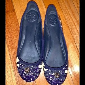Tory Burch Ballet Shoes- Blue and White Floral